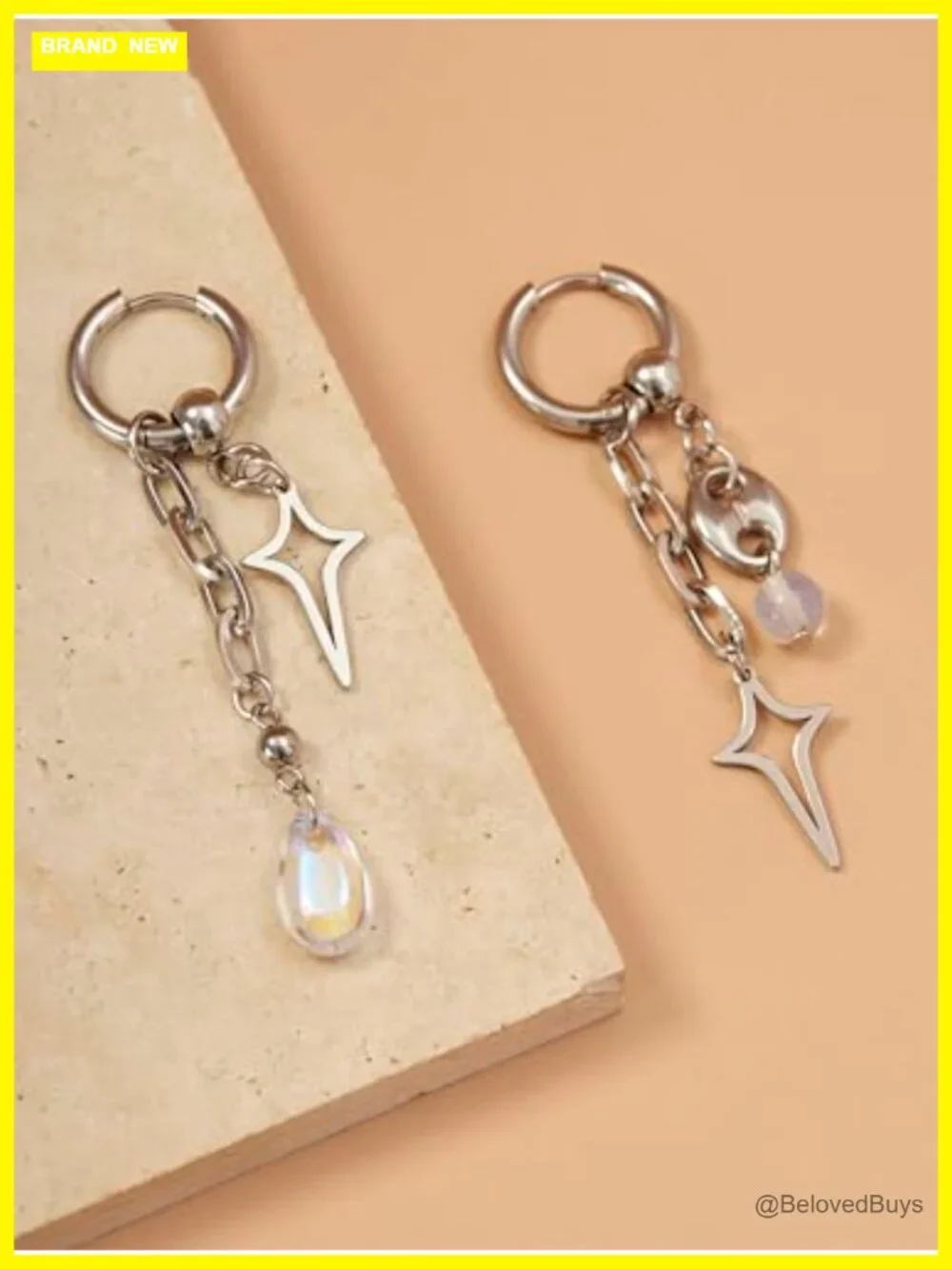 Spike Star Hoop Earrings Zinc Alloy Stainless Steel Glass Goth Punk Grunge Y2K